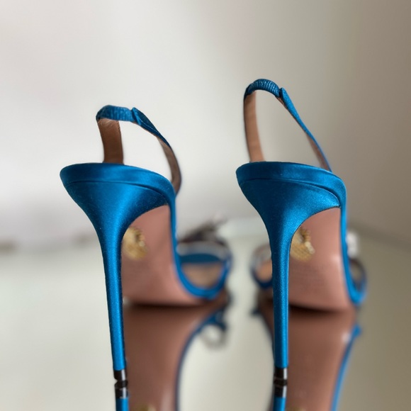 New AQUAZZURA Babe 105 Bow-embellished Sandals In Satin In Blue $1,050 37.5 - Picture 6 of 11